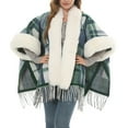 thumbnail image 5 of ZQUUVOU Women's Plaid Knit Cape Poncho with Fringe Trim Oversized Warm Winter Cape Gothic Bohemian Style Outerwear Khaki, 5 of 5