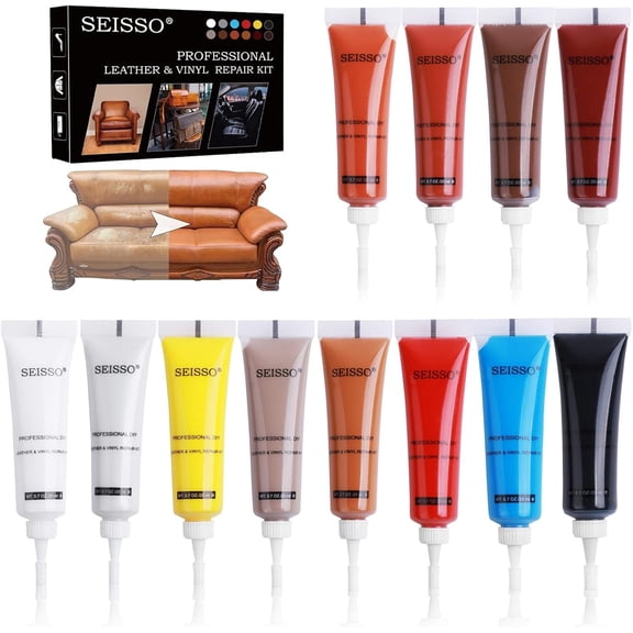 SEISSO Leather Repair Kit, 12-Color, for Couches, Car Seats, Vinyl Furniture, Repairs Scratches and Fading