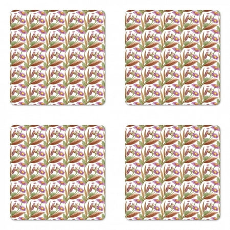 

Floral Coaster Set of 4 Blooming Watercolored Purple Chamomiles and Summer Garden Flowers with Lobbed Leaves Square Hardboard Gloss Coasters Standard Size Multicolor by Ambesonne
