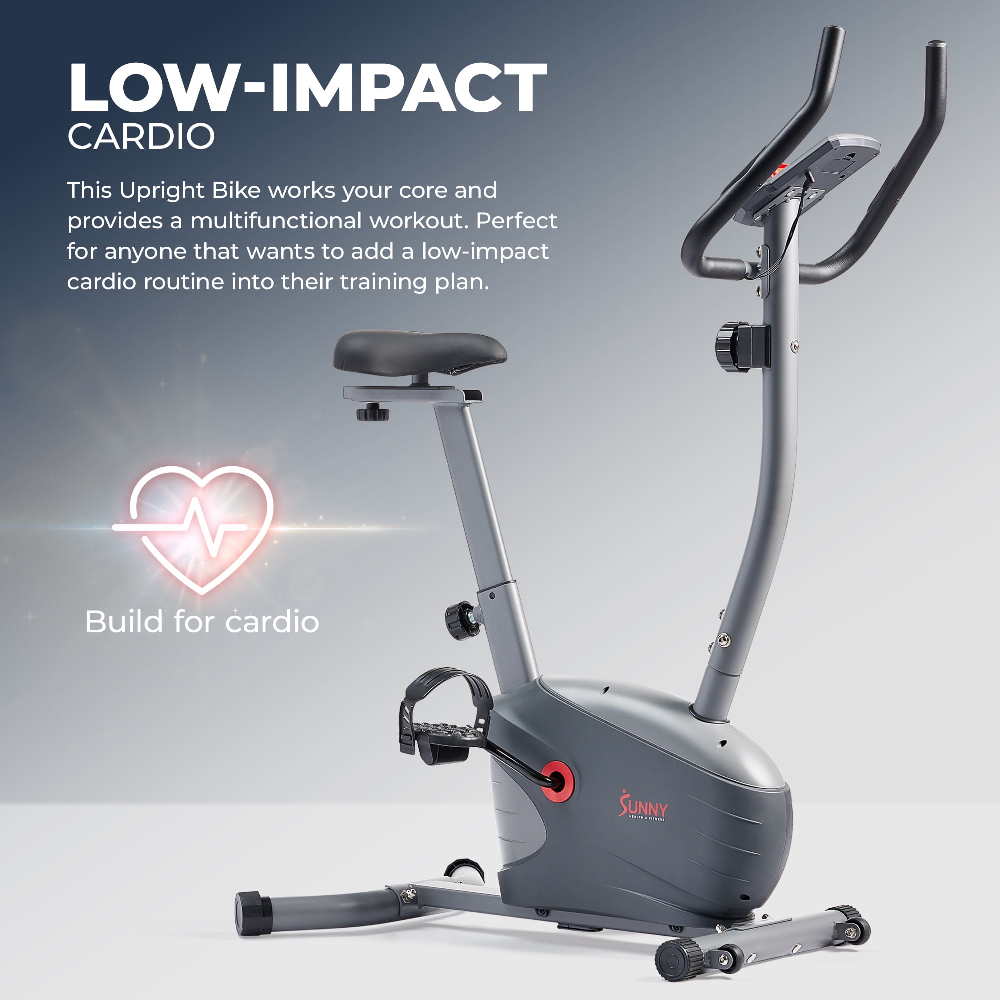 Sunny Health & Fitness Upright Indoor Cycling Bike, Performance Interactive Series w Smart Bluetooth & FREE SunnyFit® App  - SF-B220030