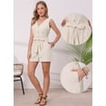 thumbnail image 2 of DARING DIVA Women's Striped Sleeveless V Neck Short Jumpsuit with Belt Large Khaki, 2 of 6