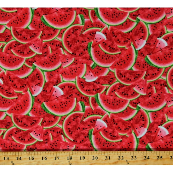 Cotton Watermelon Party Packed Watermelon Slices Fruit Food Summer Kitchen Red Cotton Fabric Print by the Yard (FRUIT-CD1922-MULTI)