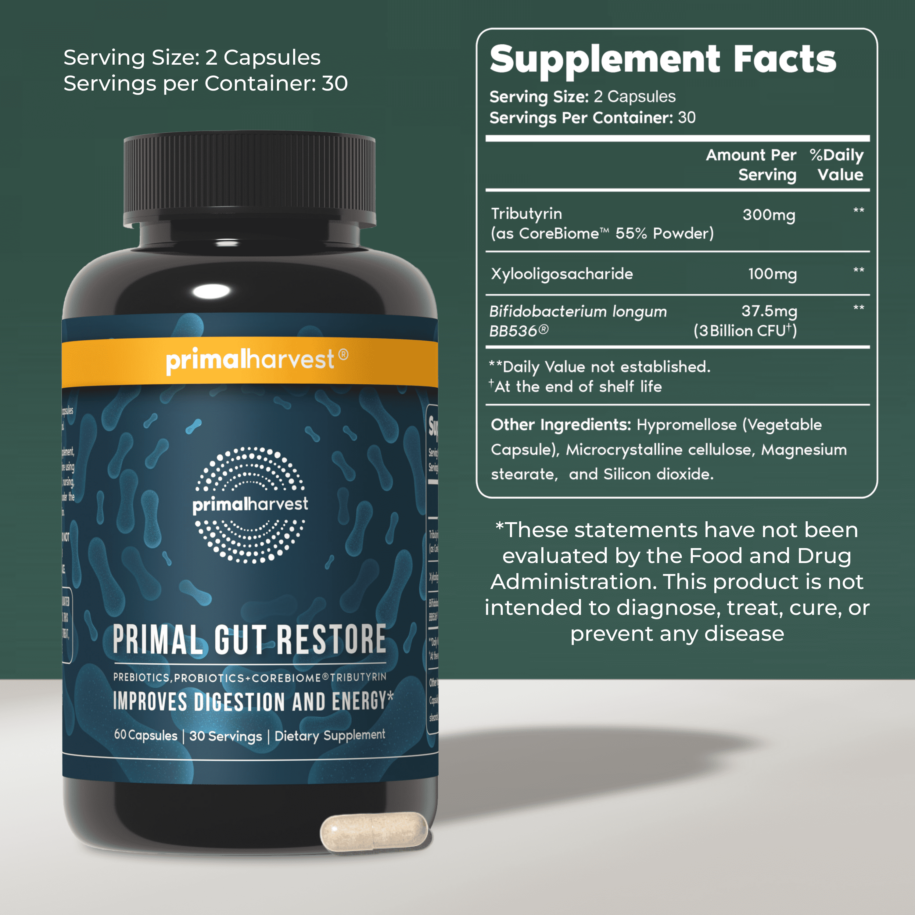 Primal Harvest Gut Restore improves digestion and energy (60 Capusles)