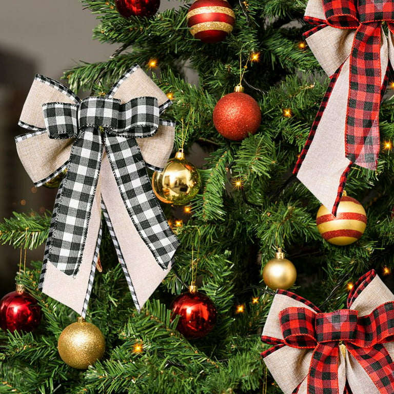 Rustic Christmas Burlap Garland, Tree Garland, Red and Green Christmas  Plaid Bows, Farmhouse Christmas Decor 