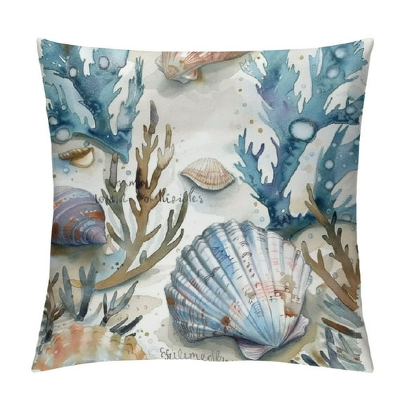 JRXY Nautical Coastal Throw Pillow Covers Ocean Themed Beach Seashell Coral Starfish Pillows Case Soft Cushion Covers for Outdoor Sofa Home Decor White
