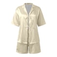 thumbnail image 4 of Women's Pjs Sets Silk Pajamas for Women Short Sleeve Sleepwear Shirt-Style Collar Pjs Womens 2 Piece Pajama Sets Women Gifts for Birthday M, 4 of 6