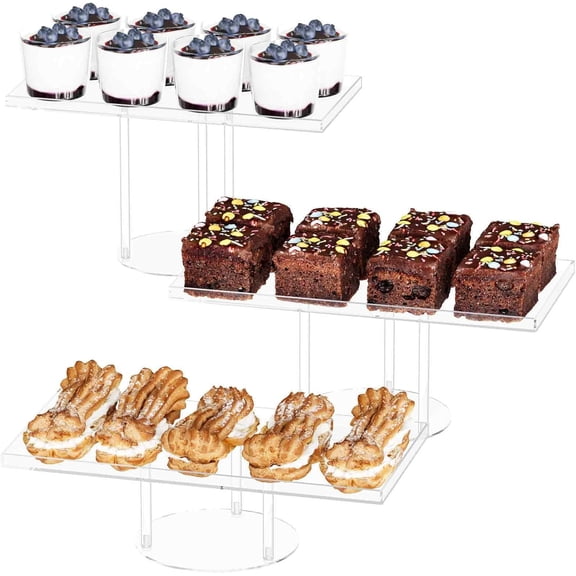 3 Tier Dessert Table Display Set, Clear Acrylic Cupcake Stand Buffet Risers for Pastry Cookie Cake, Tiered Food Display Stands Tier Platter Serving Trays for Wedding Birthday Party Baby Shower -Clear
