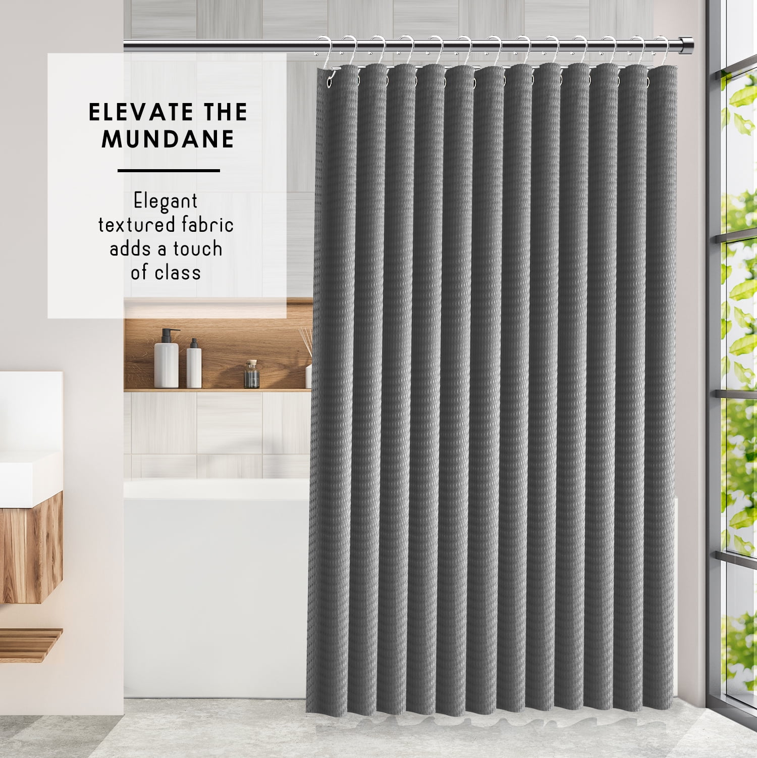 (2 pack) LammaLoe Gray Shower Curtains, Waffle Weave Heavy Duty Fabric Shower Curtain, 72” x 72" Hotel Luxury 256 GSM Bathroom Curtains