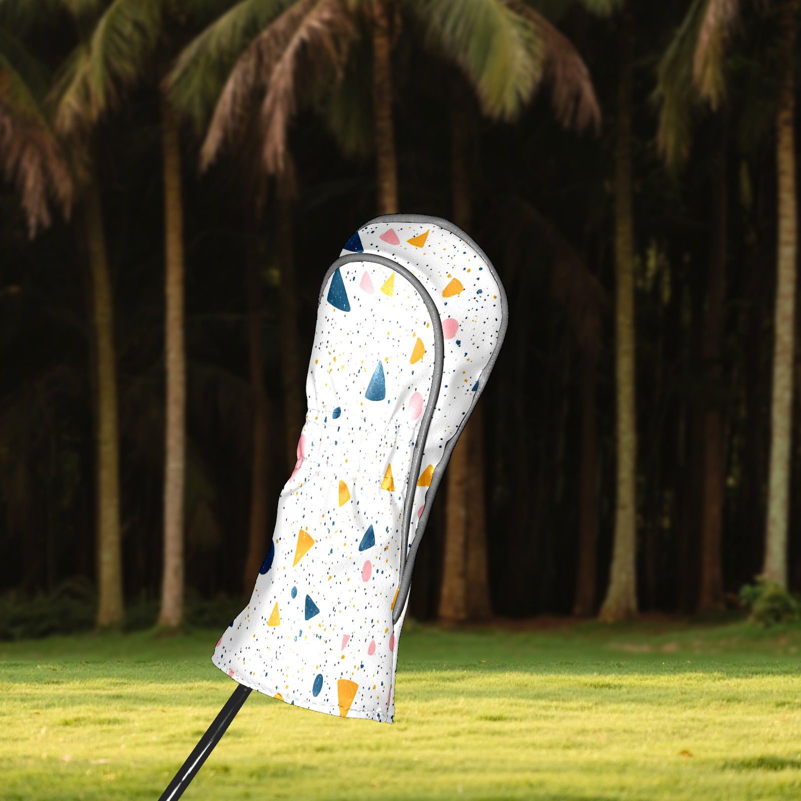 Golf Club Covers, Colorful Dots Geometry Premium PU Leather Driver Hybrid Putter Head Covers with Velvet Lining, Waterproof Golf Gifts for Men Women