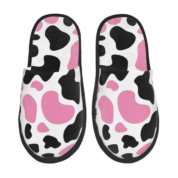 Balery Cow Spots Pantuflas de Casa de Felpa Silenciosas con Diseño Estampado, Zapatillas Cómodas Antideslizantes de Algodón para Interior-Large