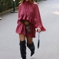 thumbnail image 7 of Women's See-Through Chiffon Mesh Top, Ruffle Hem Capelet Poncho, Sheer Bat Sleeve Blouse for Wedding, Evening Dress, and Beach Cover Up Red, 7 of 7