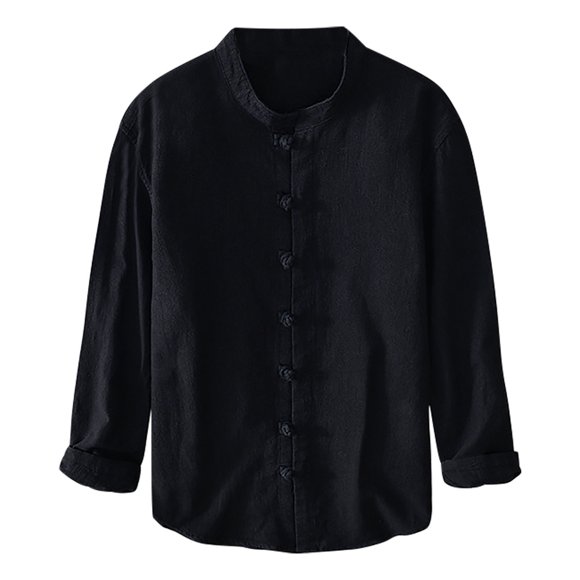 50% Off Clearance！Sweatshirts for Men Sale Men's Fashionable Color Matching Shirt with Placket and Long Sleeved Lapel Casual Top/Shirt Blouse Black L