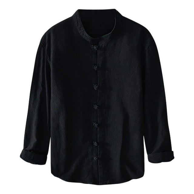 AherBiu Men Cotton Linen Shirts Long Sleeve Button down Regular Fitted Lightweight Beach Yoga Tops