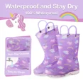 thumbnail image 4 of FUNCOO PLUS Toddler Kids Rain Boots Girls Light Up Waterproof Boots with Handles, Purple, Size 8, 4 of 7