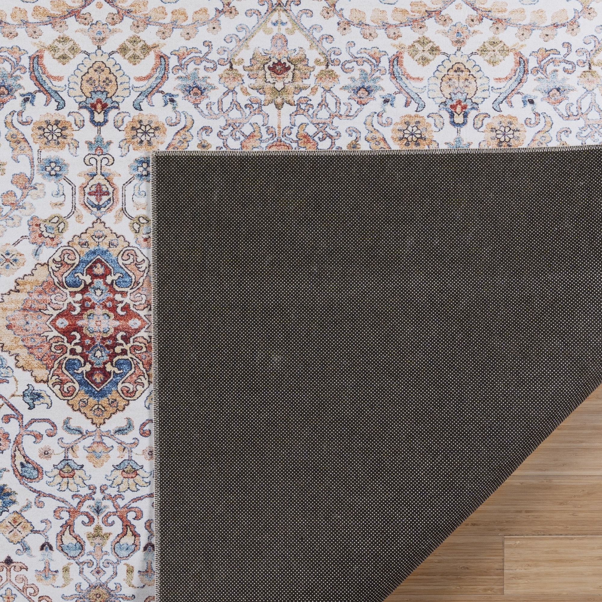 Crystal Print Tanis Traditional Moroccan Ivory Non-Slip Washable Indoor Area Rug, 9x13