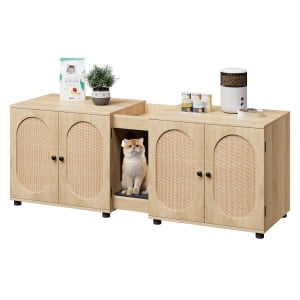 Cat Litter Box Enclosure,Wooden Cat Washroom Furniture,55.1" Double Litter Box Furniture for 2 Cats,Hidden Cat Litter Cabinet,Pet House,Fit Most of Litter Box