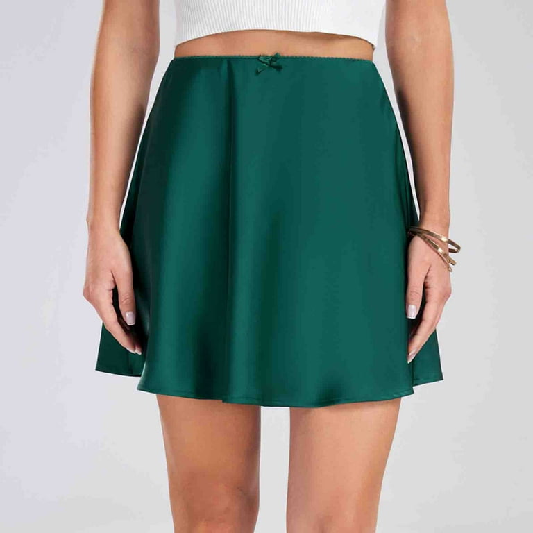 Hot days, bold styles SMihono Women's Satin Silk Mini Skirt High Waist  Lightweight Small Bow Tie Elastic Casual A-Line Elegant Short Skirts Green  4 - Walmart.com