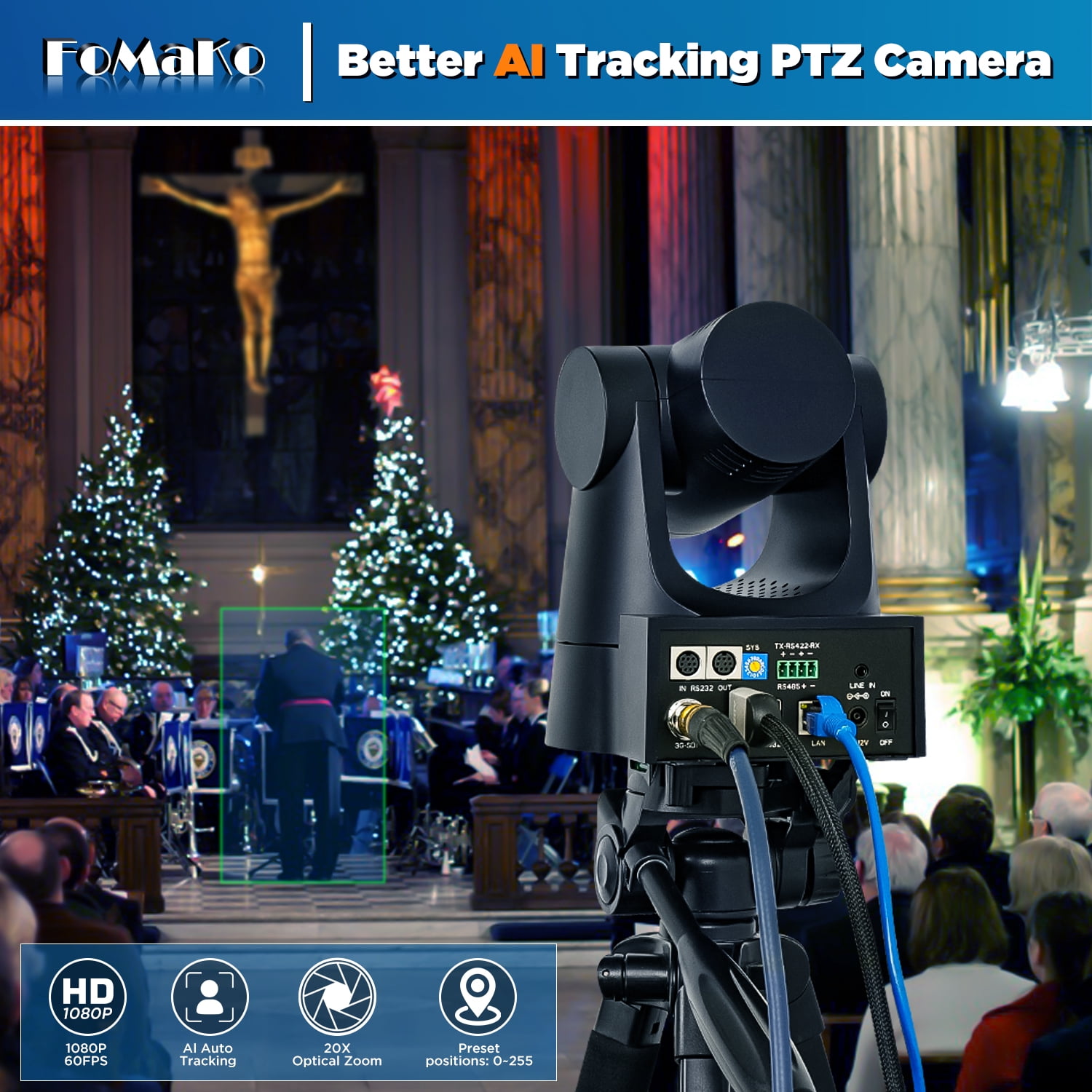 FoMaKo 20x ptz camera(3pcs)+ptz camera controller(1pc)+4k input video switcher Bundle black(BH202+KC602)