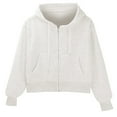 thumbnail image 2 of Duoif Womens Zip up Hoodies Short Zippered Solid Color Sweatshirt Jackets for Women White M, 2 of 9