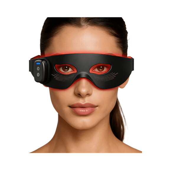 Wearable LED Red Light Silicone Eye Mask with Low-Voltage Pulse Massage, USB Rechargeable Beauty Light Pad with Adjustable Belt for Daily Facial Eye Area Care