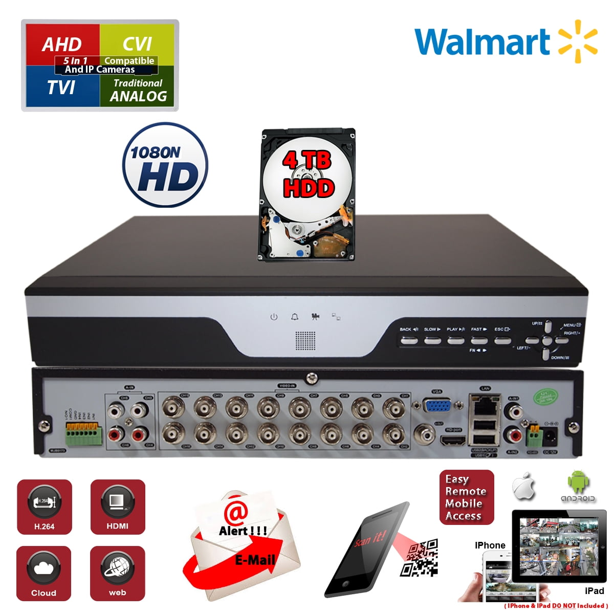 Evertech 16 Channel Digital Video Recorder 4TB HDD h264 Hybrid 4in1 AHD
