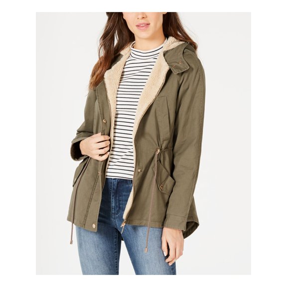 COLLECTIONB Womens Green Gathered Button Down Winter Jacket Coat Juniors S