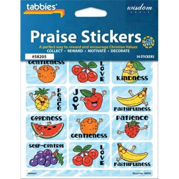 Tabbies 058205 Éloge Stickers-Fruit de l'Esprit avec Tableau - Pack de 54