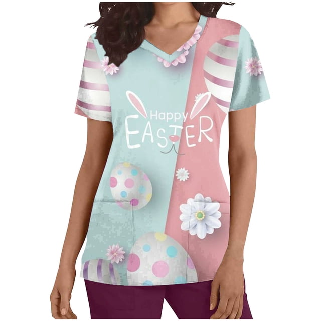 Blouses pour Femmes, Shorts pour Femmes, Blouse de Travail à Manches Courtes Col en V avec Poche, Blouses pour Femmes Mode, Hauts à Manches Courtes pour Femmes