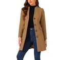 thumbnail image 4 of INSPIRE CHIC Women's Elegant Winter V Neck Long Sleeve Single Breasted Long Overcoat M Camel, 4 of 6
