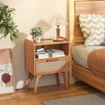 thumbnail image 3 of LELELINKY Rattan Nightstand with Charging Station, Boho Bedside Table with Handmade Drawer & Open Shelf for Bedroom, Tea Color, 3 of 7