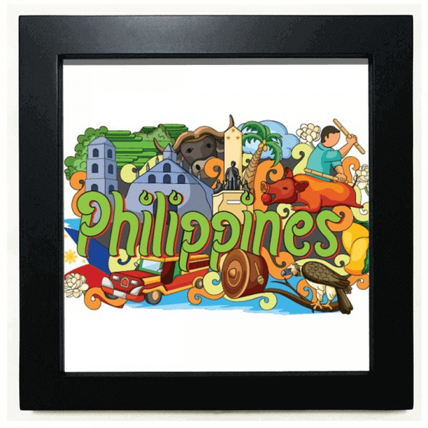 Caguen Philippine Graffiti Black Square Frame Picture Wall Tabletop