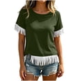 thumbnail image 2 of Women's Vintage Fringed Patchwork Round-Neck Short-Sleeve Blouse for Spring Summer, 2 of 8