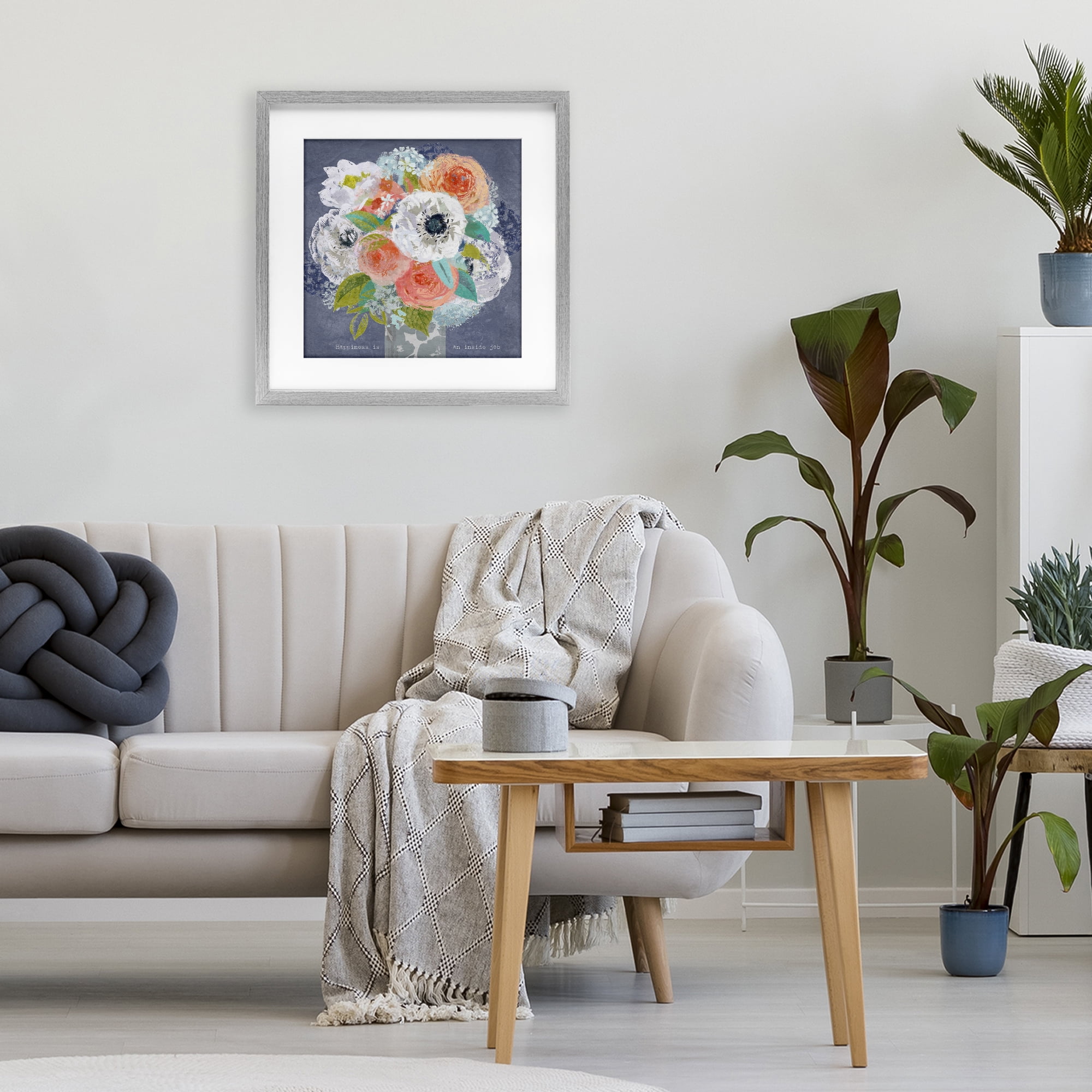 Stupell Industries Happiness Is An Inside Job Gray Framed Print Under Glass, design by Suzanne Nicoll