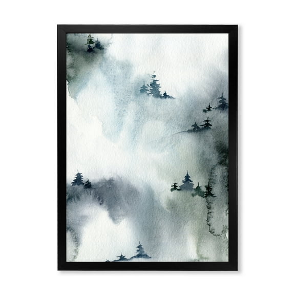 Designart 'Minimalistic Snowy Fir Trees With Winter Forest' Modern Framed Art Print