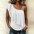 thumbnail image 2 of Posijego Ruffle Tank Tops for Women One Shoulder Elegant Blouses Casual Summer Shirts Sleeveless Stretch Slim Tank Tops, 2 of 9