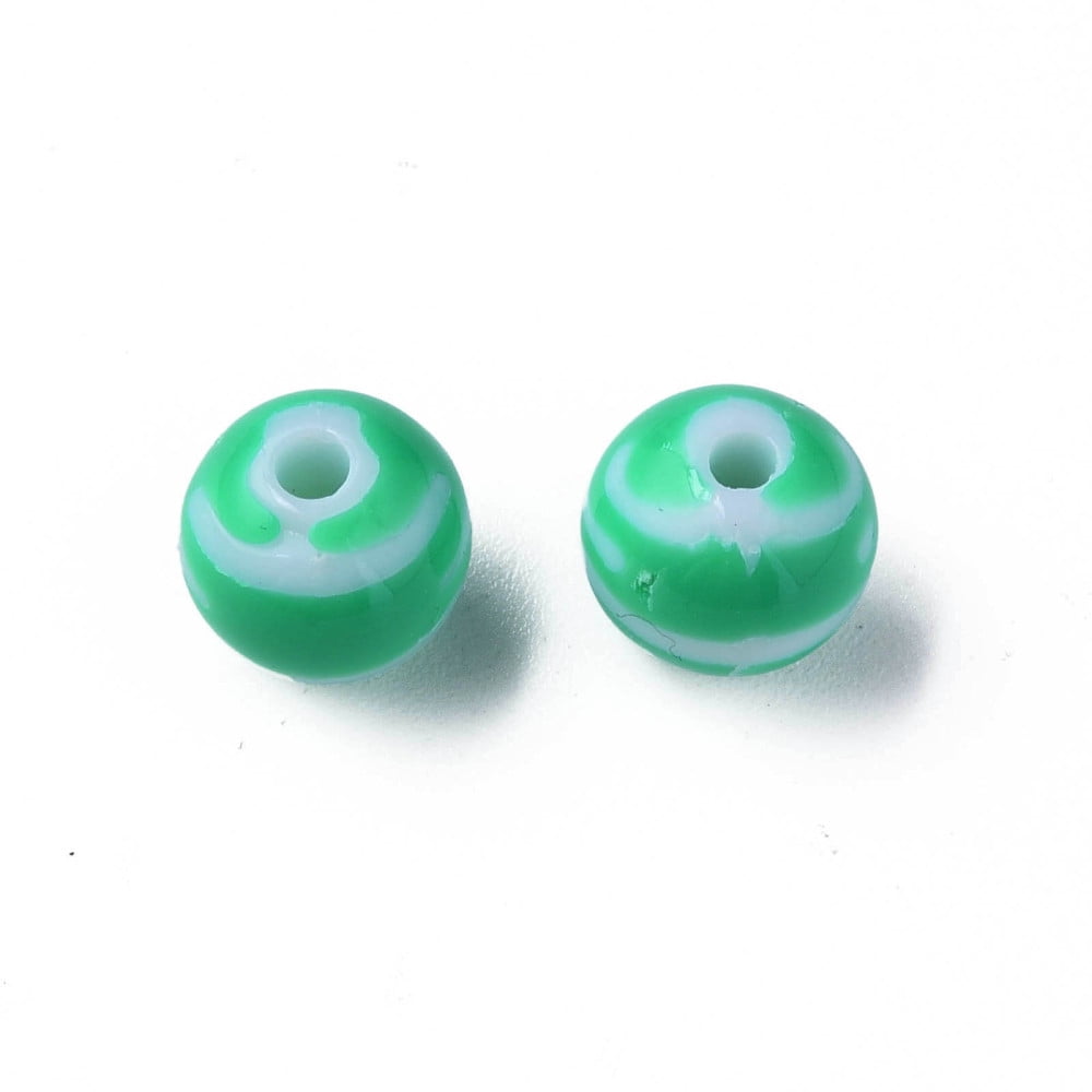 Opaque Striped Acrylic Beads Round Green 10mm Hole: 2mm about 940pcs/500g.