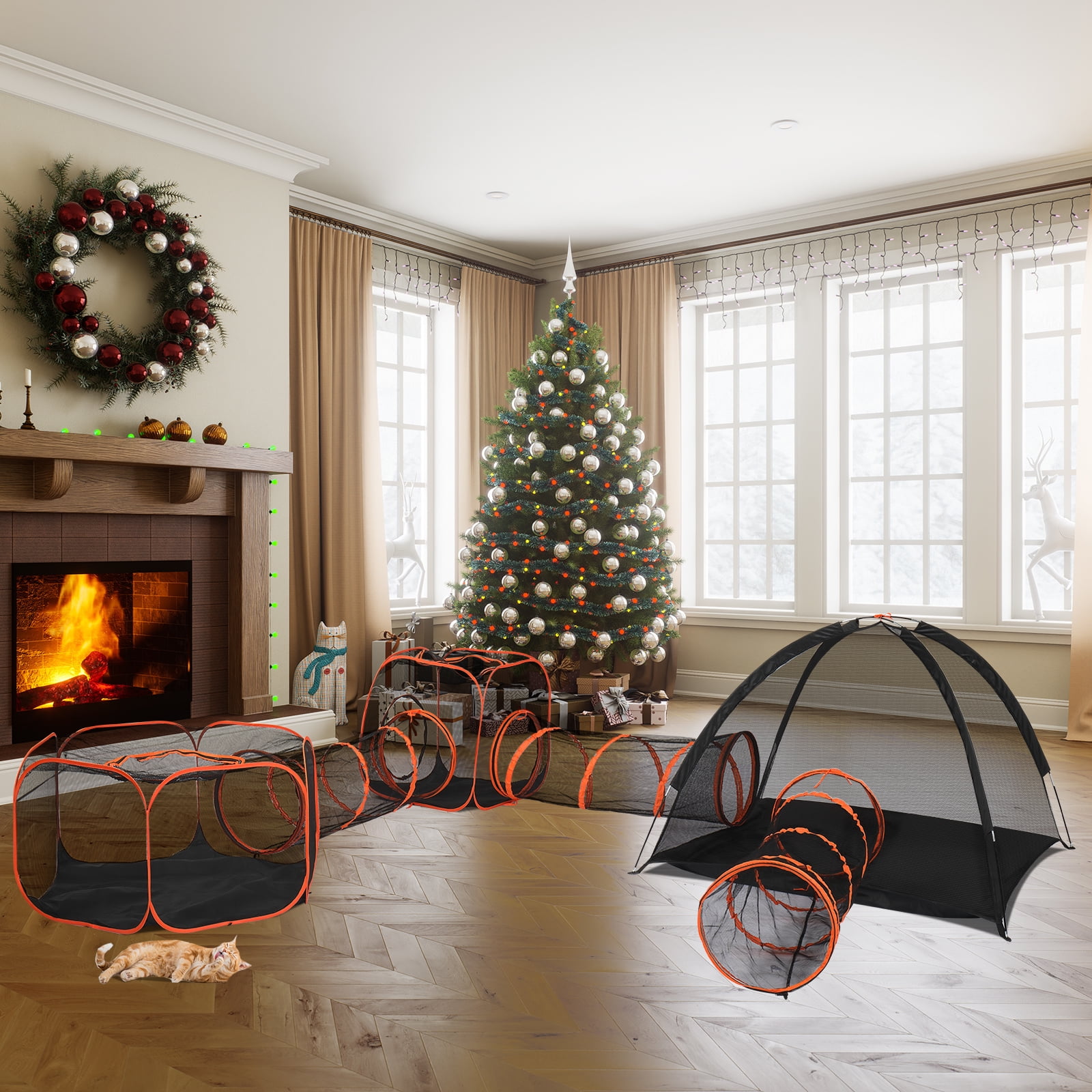 UBesGoo Outdoor 6-in-1 Cat Tunnel & Play Tent - Fun Enclosures Linked with  Zipper Doors, Breathable Mesh Stays Cool