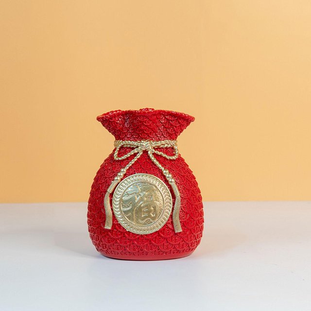 Florero decorativo chino tradicional, diseño de escena, pieza central de estatuilla de arte, adorno, accesorios para fotos creativa para , Rojo BLESIY Florero de palabra FU