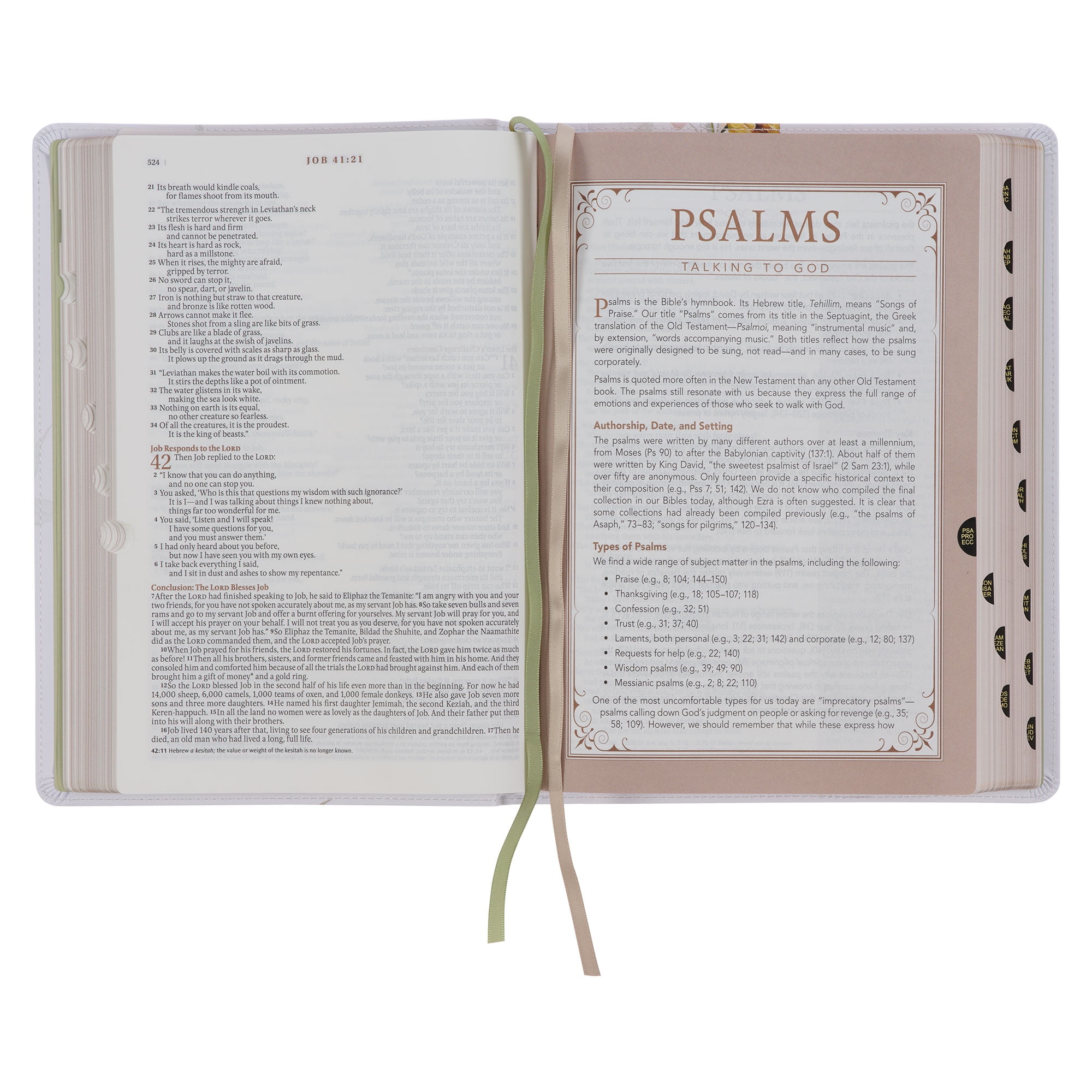 NLT, The Spiritual Growth Bible Faux Leather, Cream Floral Printed