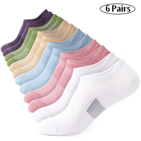 Bocaoying 6 Pairs No Show Socks for Women, Breathable Low Cut Running Socks with Arch Support, Moisture Wicking, Anti Slip, Size 5-8