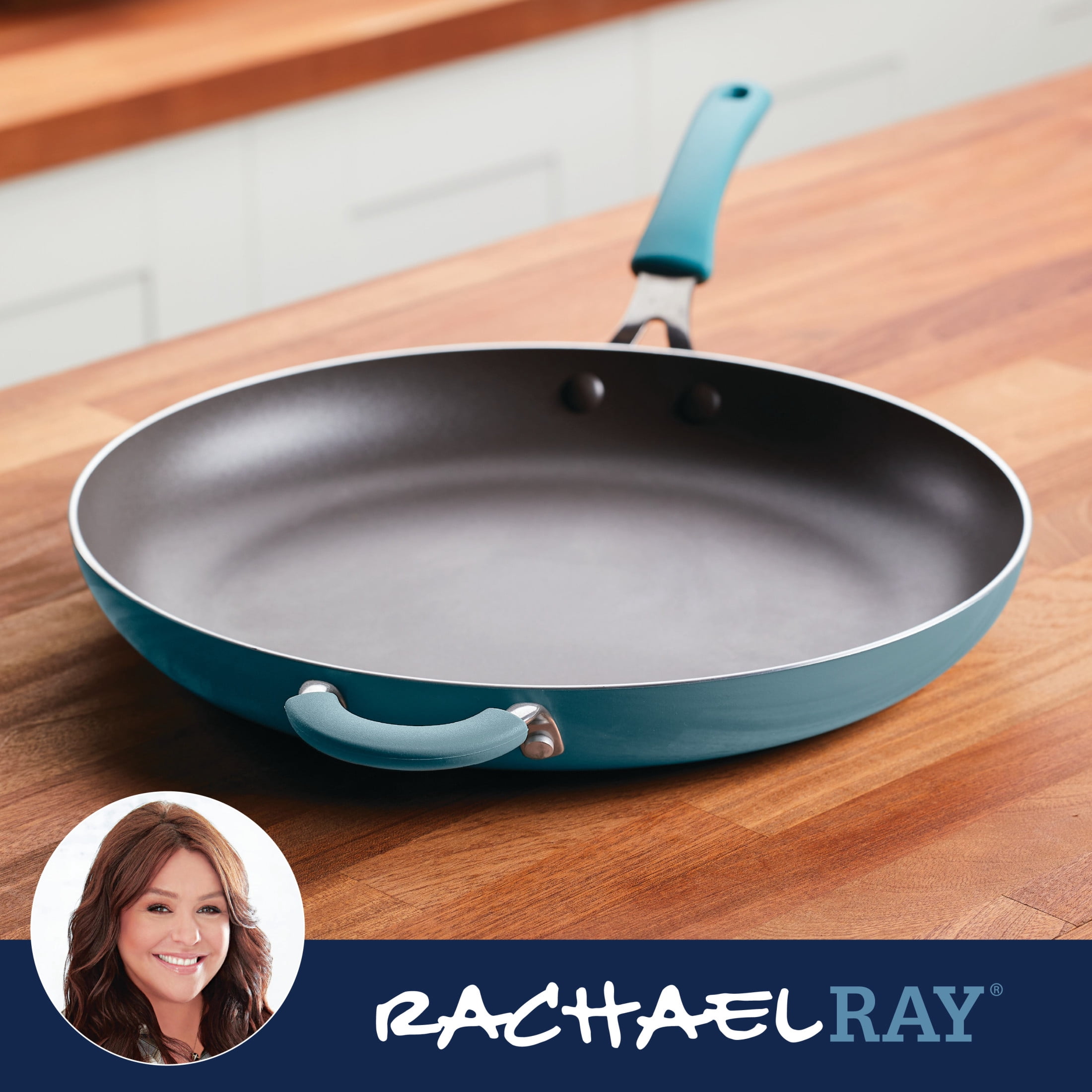 Rachael Ray Cook + Create 14 inch Aluminum Nonstick Frying Pan, Agave Blue