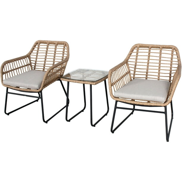 Mod Furniture Mia 3Piece Modern Boho Outdoor Bistro Chat Set with Hand