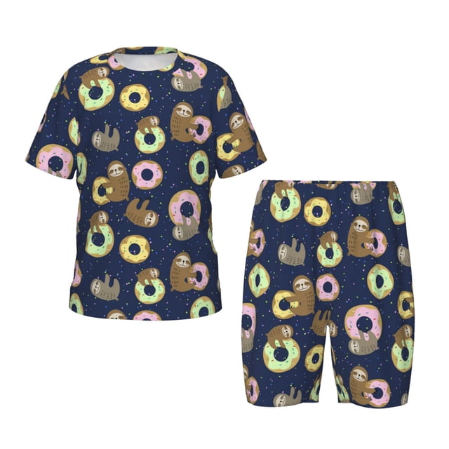 Fotbe Sloth with Donuts Pijama Estampada de 2 Piezas para Niños – Ropa de Dormir de Manga Corta Cómoda para Niños y Niñas, Camiseta y Shorts de Algodón-4X-Large