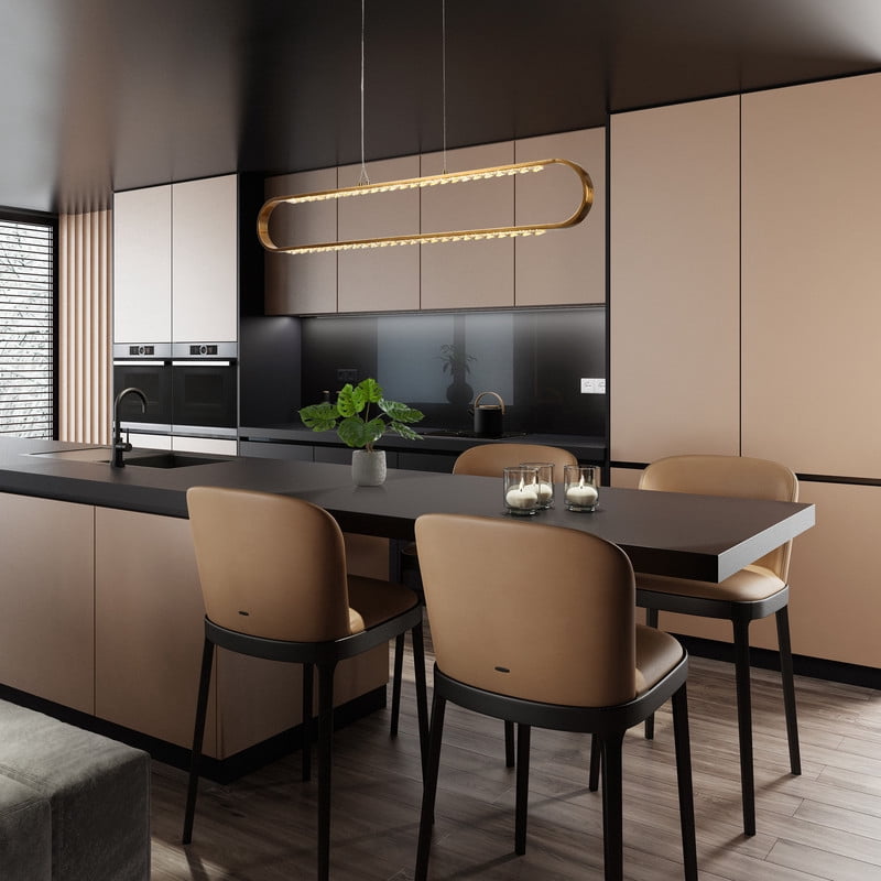 LNC 39.4-in 2-Light Plating Brass and Crystal Modern/contemporary Textured glass Crystal Linear LED Large Hanging Kitchen Island Light