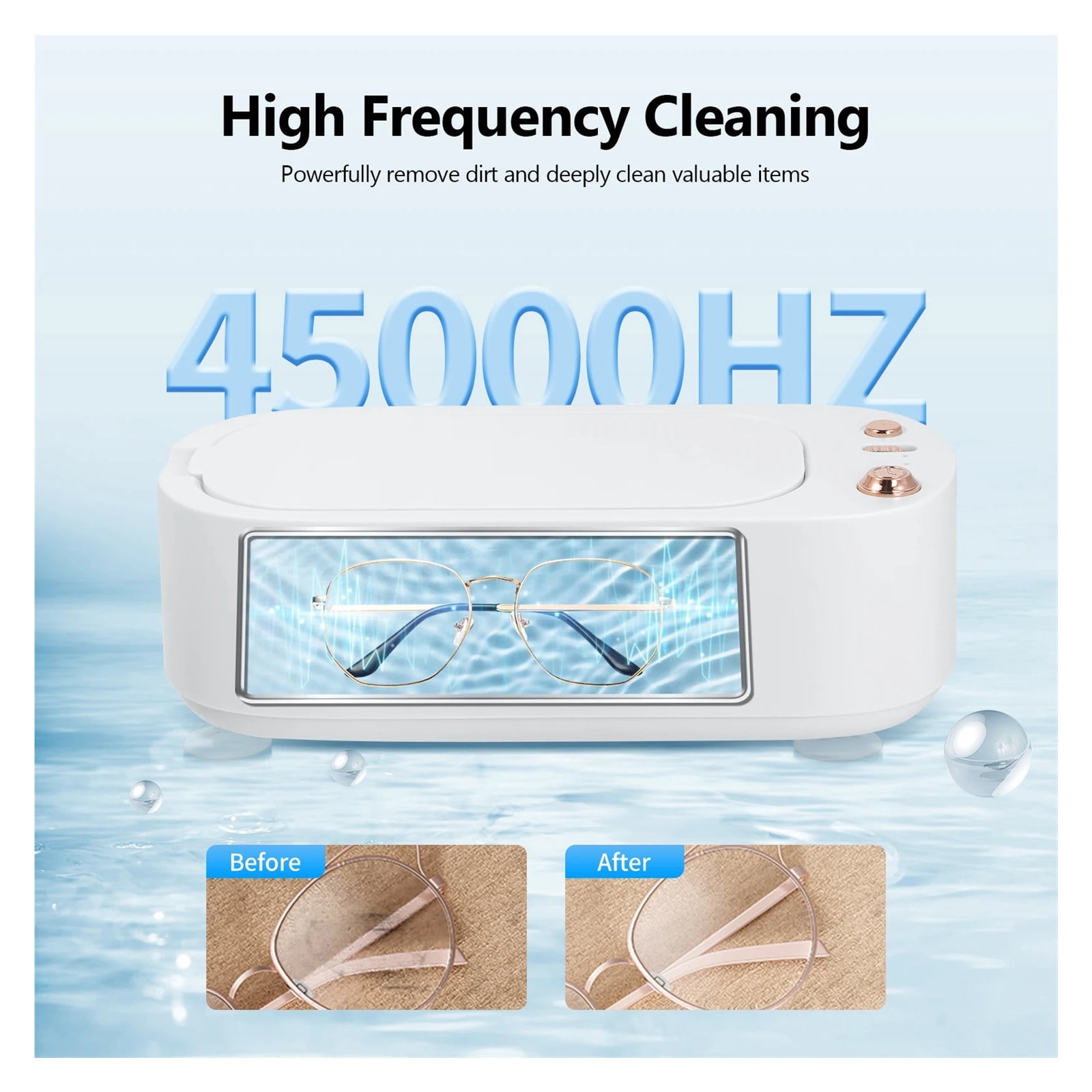 45000Hz Ultrasonic Cleaning Device Cleaner Device Glasses with 3 Time Function 2 Levels of Intensity