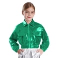 thumbnail image 2 of Hansber Kids Shiny Metallic Bomber Jacket for Boys Girls Long Sleeve Zip Up Motorcycle Baseball Coats Green 6, 2 of 8