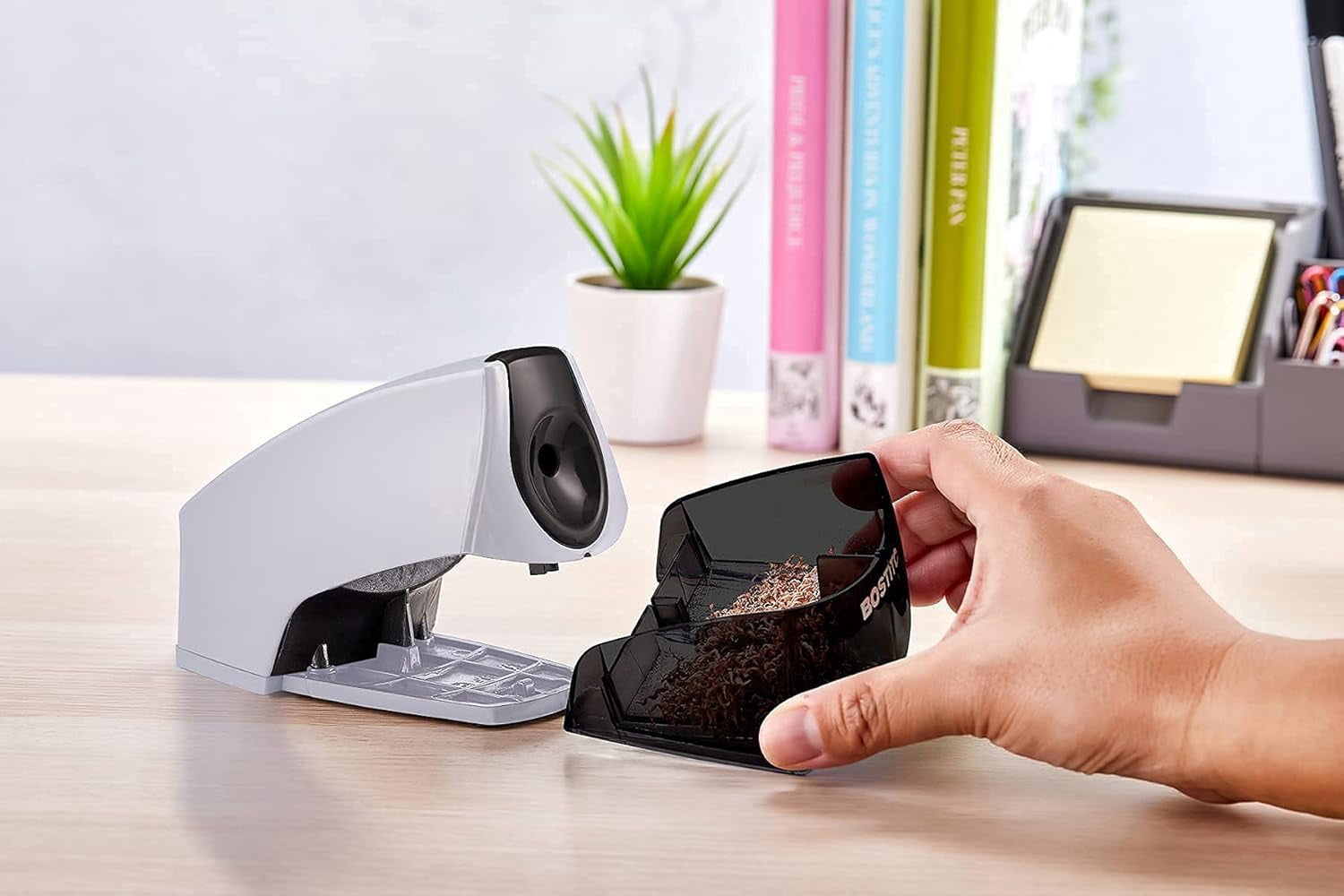 Office Electric Pencil Sharpener for Classroom & Desk Use, Heavy-Duty Stall-Free Motor, High-Capacity Shavings Tray, Silver
