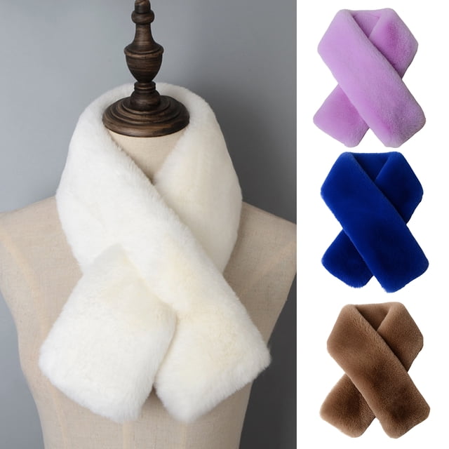 Trayknick Cross Scarf Faux Rabbit Fur Double-sided Thickened Soft Washable Keep Warm Pure Color Autumn Winter Women Neck Warmer Collar Scarf for Outdoor Khaki
