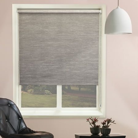 Chicology Continuous Loop Beaded Chain Roller Shade, Candyfloss - Natural Woven, Privacy - Candyfloss Coal, 27