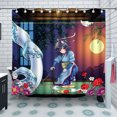 thumbnail image 1 of Enchanting Anime Character Shower Curtain - Blue & White Kimono, Sunset Garden Design, 1 of 4